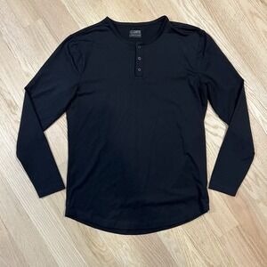 Cuts Clothing Shirt Men's Size L Long Sleeve Henley Curve Hem Black Pyca Pro